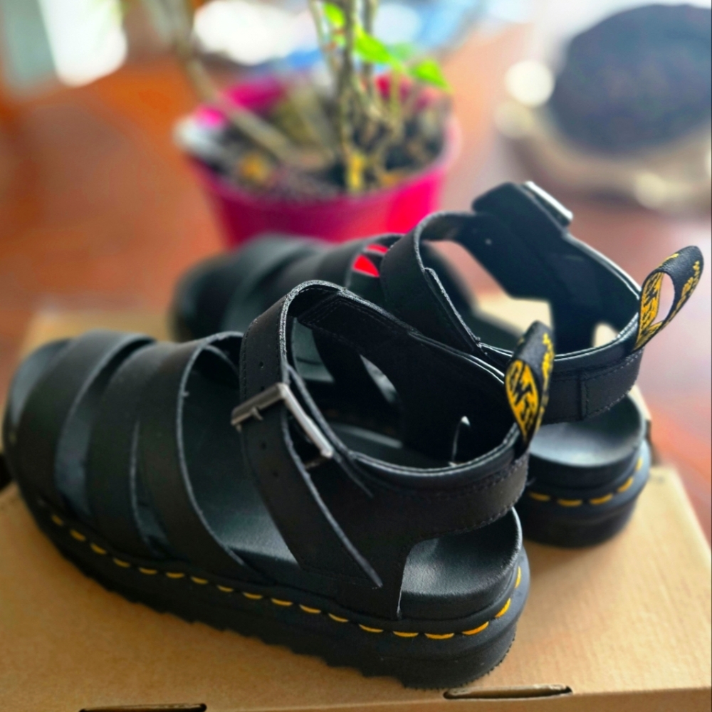 Dr. Martens Black Sandals with Yellow Stitching